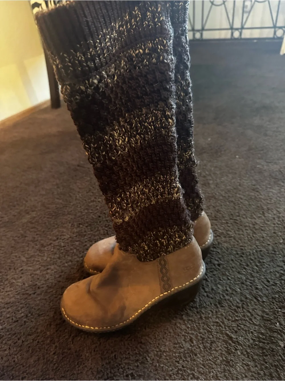 UGG Women's Brown Suede Wedge Boots with Knit Shaft